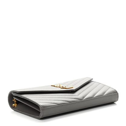 Saint Laurent Grain De Poudre Matelasse Chevron Monogram Chain Wallet Earth 4 of 8