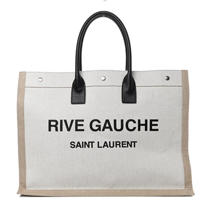 Saint Laurent Linen Calfskin Rive Gauche Tote Optic White 1 of 9