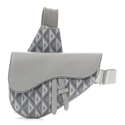 Christian Dior Coated Canvas Calfskin CD Diamond Mens Saddle Bag Gray 1 of 12