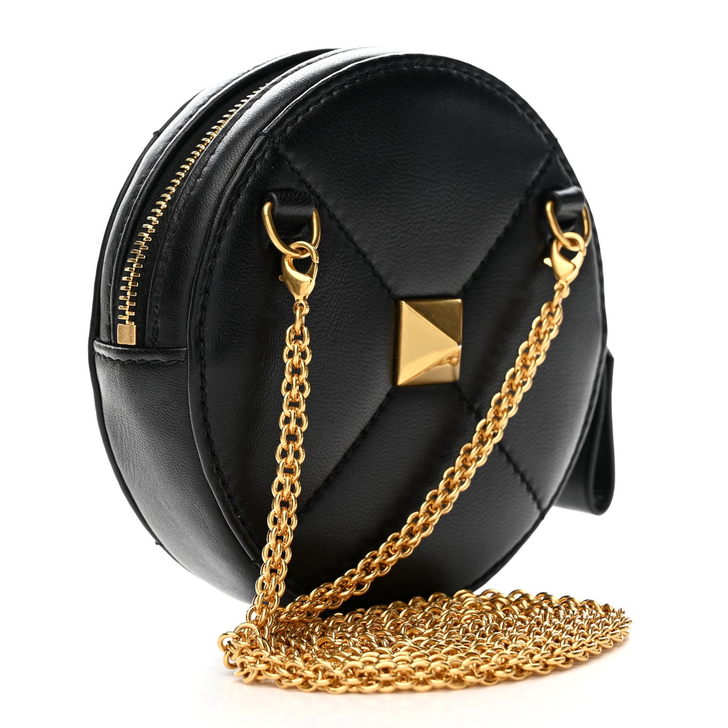 Calfskin Roman Stud Round Crossbody Bag Black