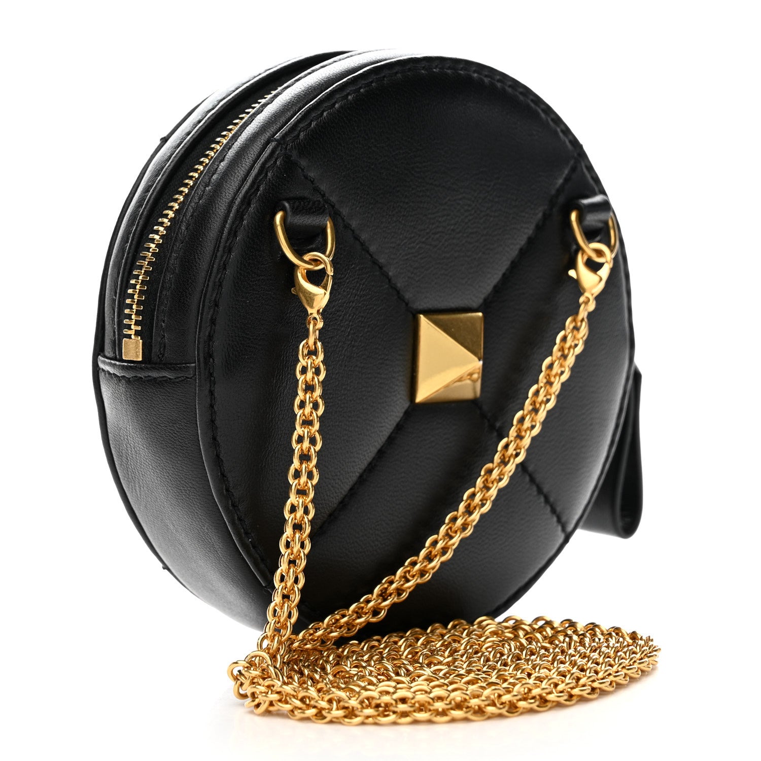 Valentino Garavani Calfskin Roman Stud Round Crossbody Bag Black 3 of 7
