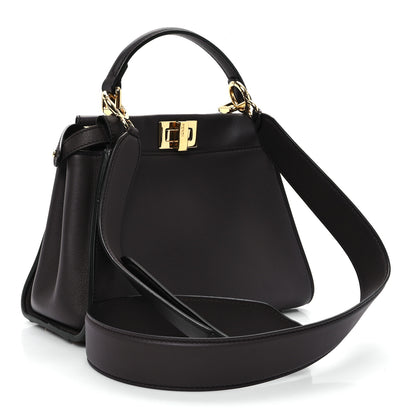 Fendi Vitello Seta Suede FF Mini Peekaboo Iconic Satchel Chocolate 2 of 10