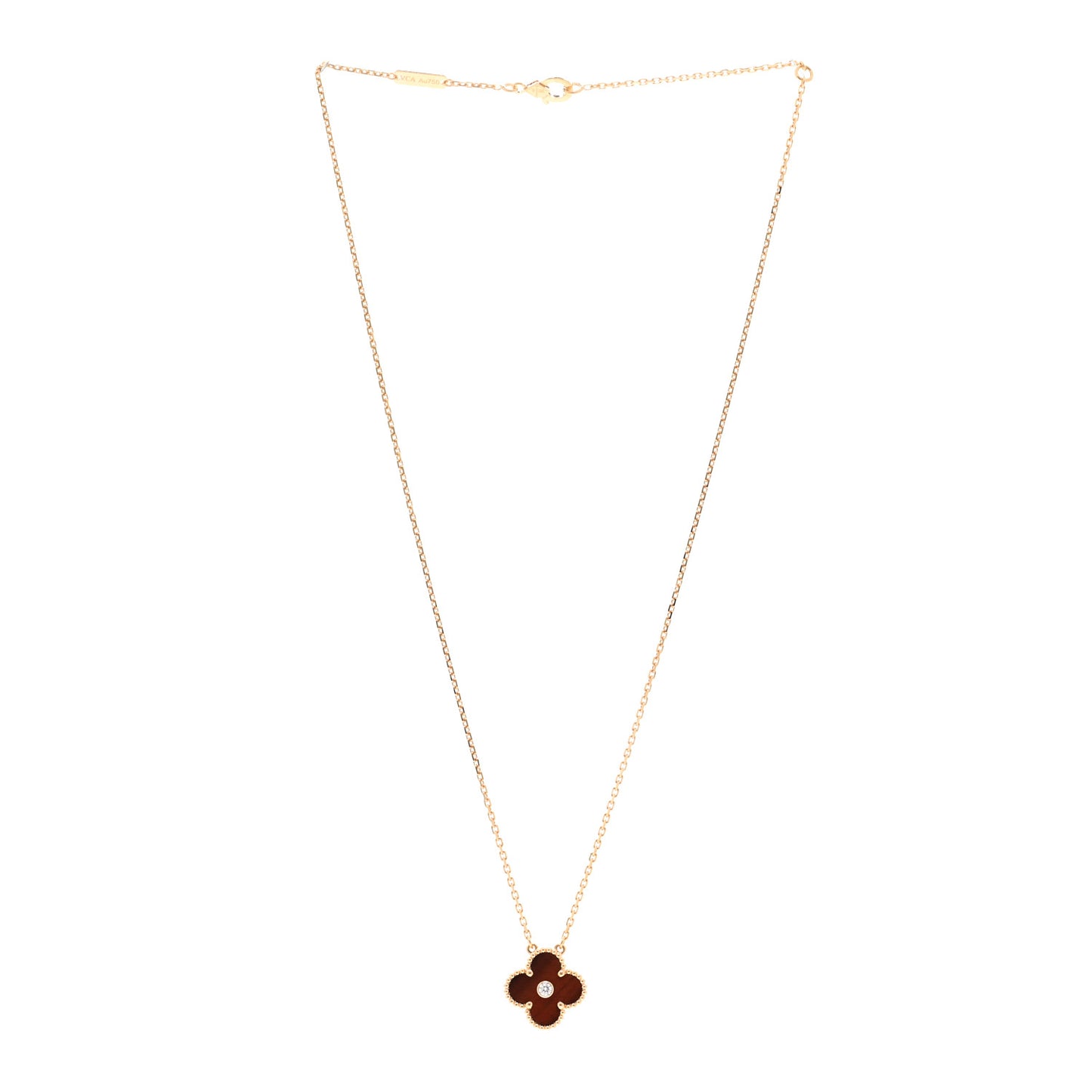 18K Rose Gold Diamond Bulls Eye Vintage Alhambra Pendant Necklace