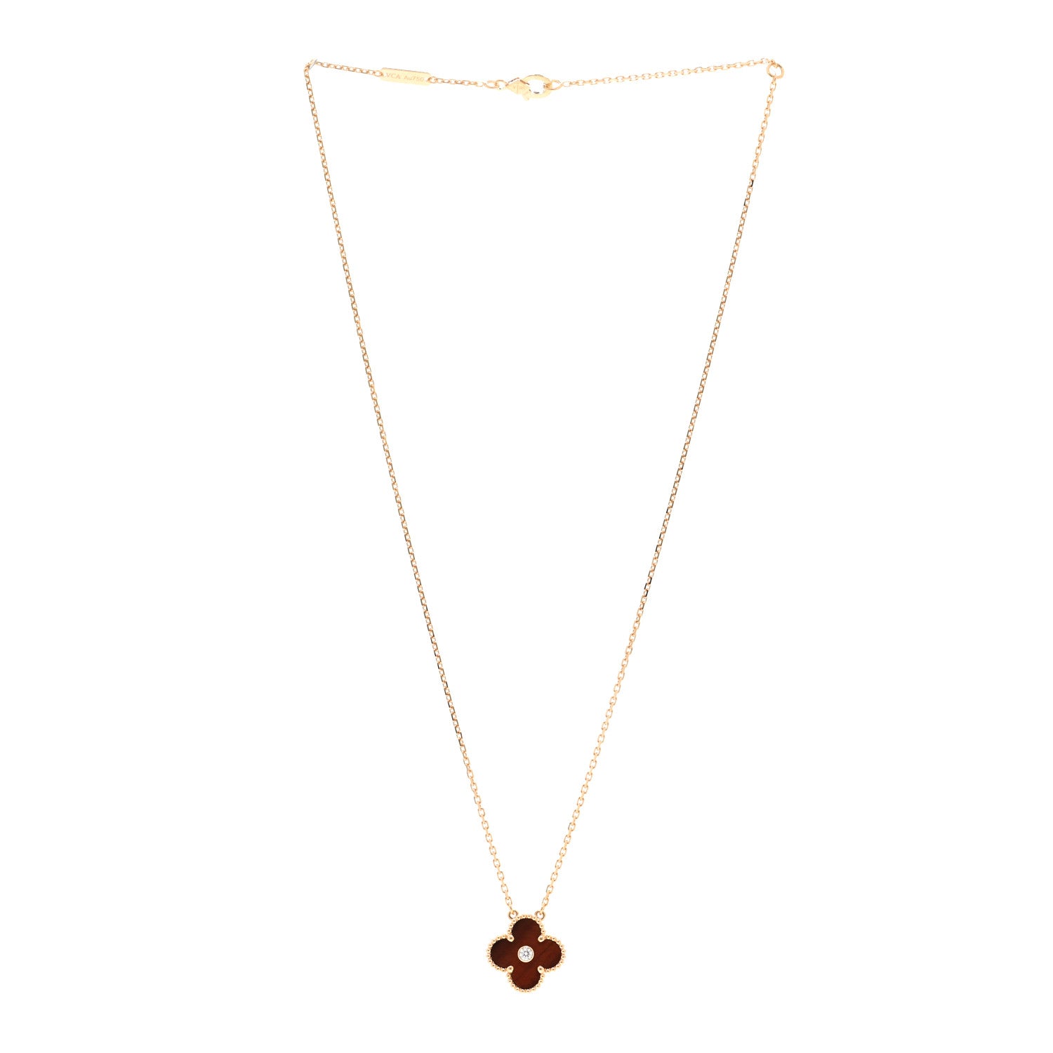 Van Cleef & Arpels 18K Rose Gold Diamond Bulls Eye Vintage Alhambra Pendant Necklace 3 of 5