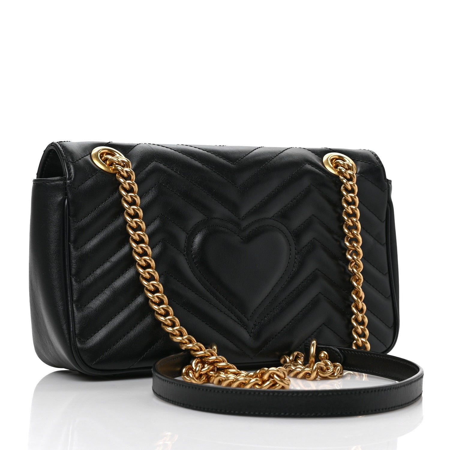Gucci Calfskin Matelasse Small GG Marmont Shoulder Bag Black 3 of 10