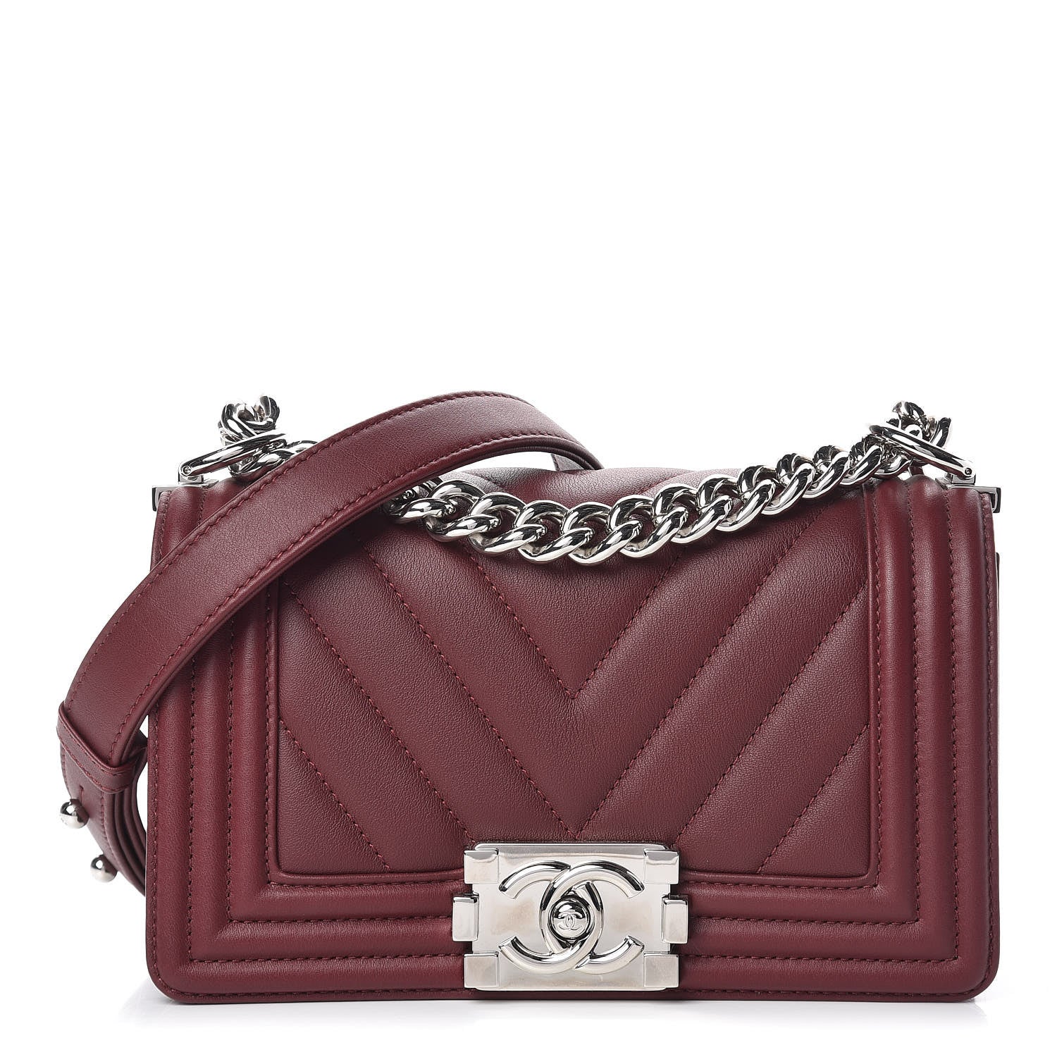 Chanel Calfskin Chevron Quilted Small Boy Flap Burgundy 1 of 13