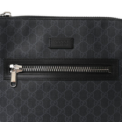Gucci GG Supreme Monogram Appia Calfskin Web Flat Messenger Bag Black Grey 8 of 10