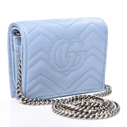 Gucci Calfskin Matelasse GG Marmont Mini Wallet On Chain Porcelain Light Blue 2 of 11