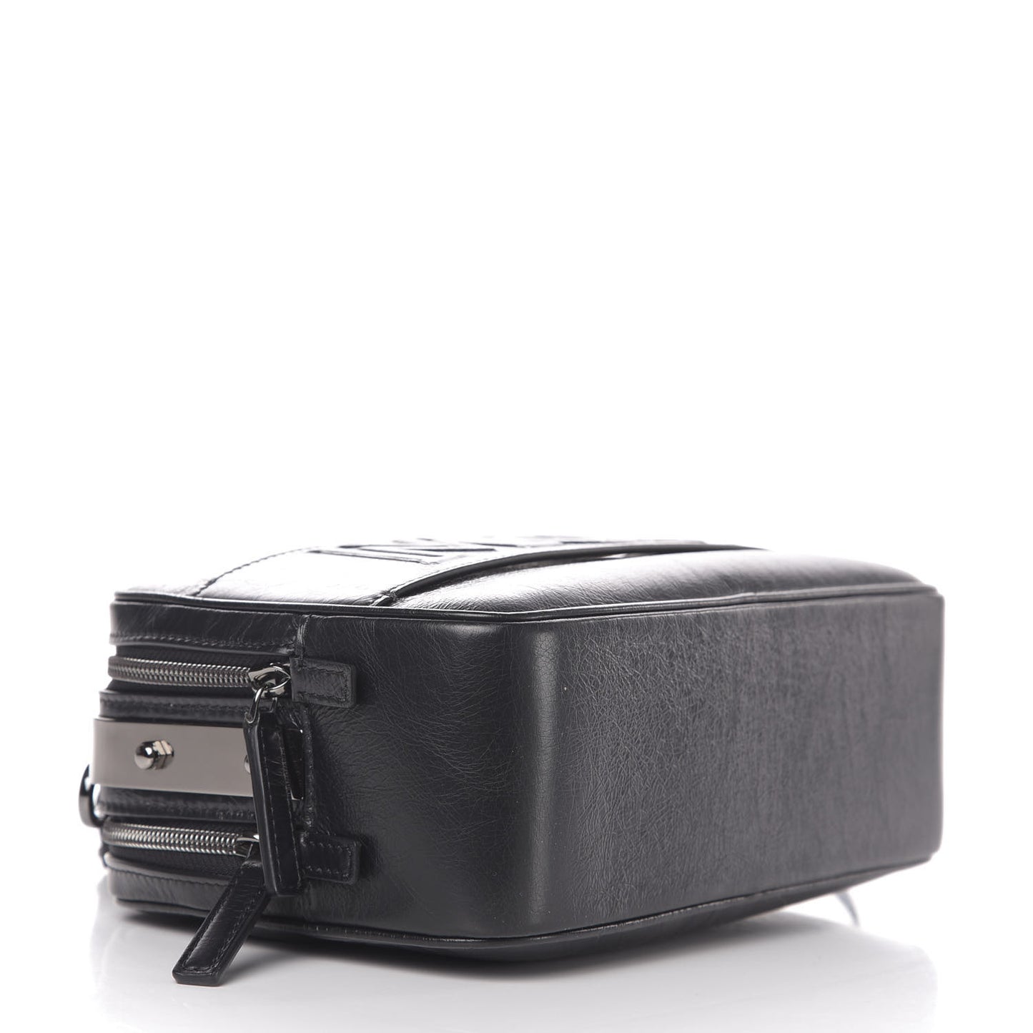 Crushed Calfskin Logo Crossbody Bag Black