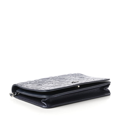 Chanel Goatskin Camellia Embossed Wallet On Chain WOC Blue 4 of 12