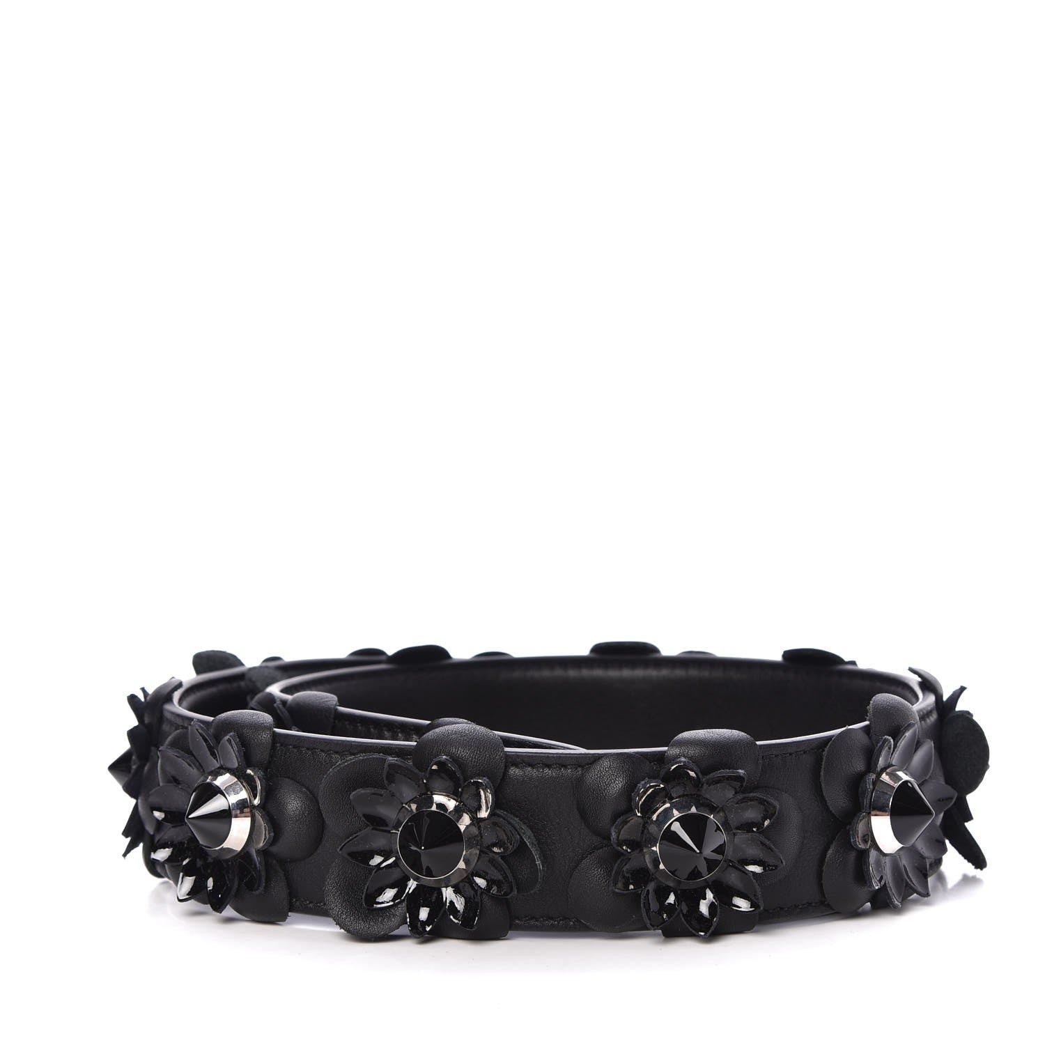 Fendi Vitello Dolce Nappa Patent Flowerland Studded Strap You Black 3 of 4