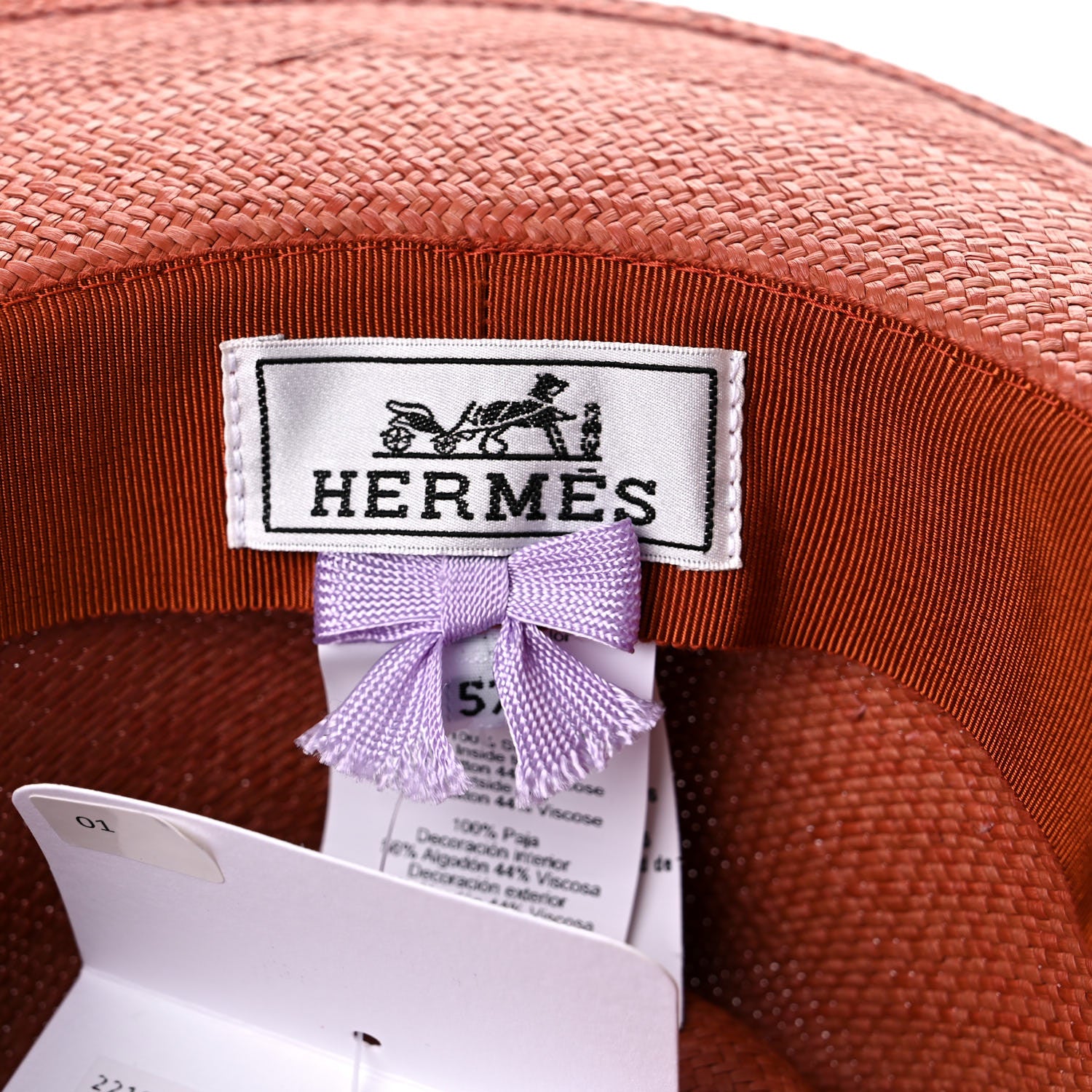 Hermes Straw Esperance Panama Hat 57 Terracotta 8 of 9