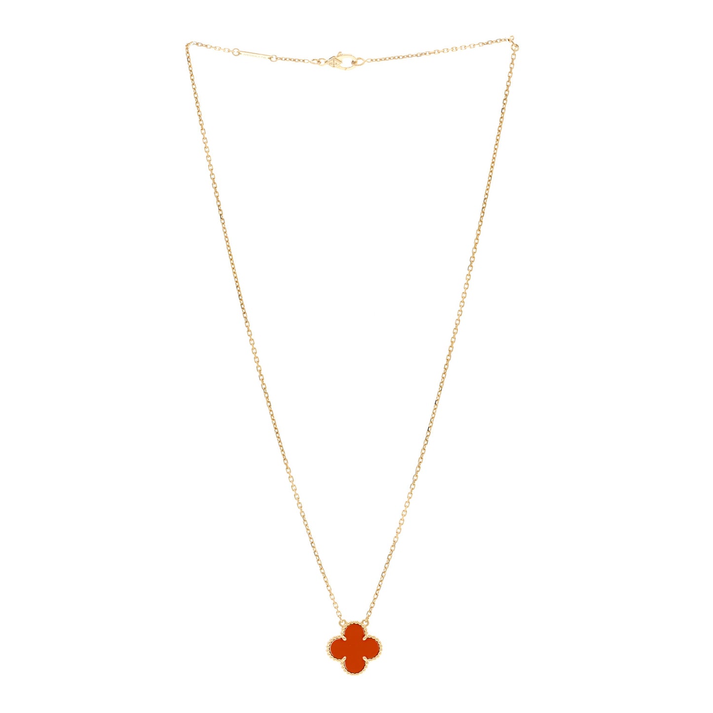 18K Yellow Gold Carnelian Vintage Alhambra Pendant Necklace