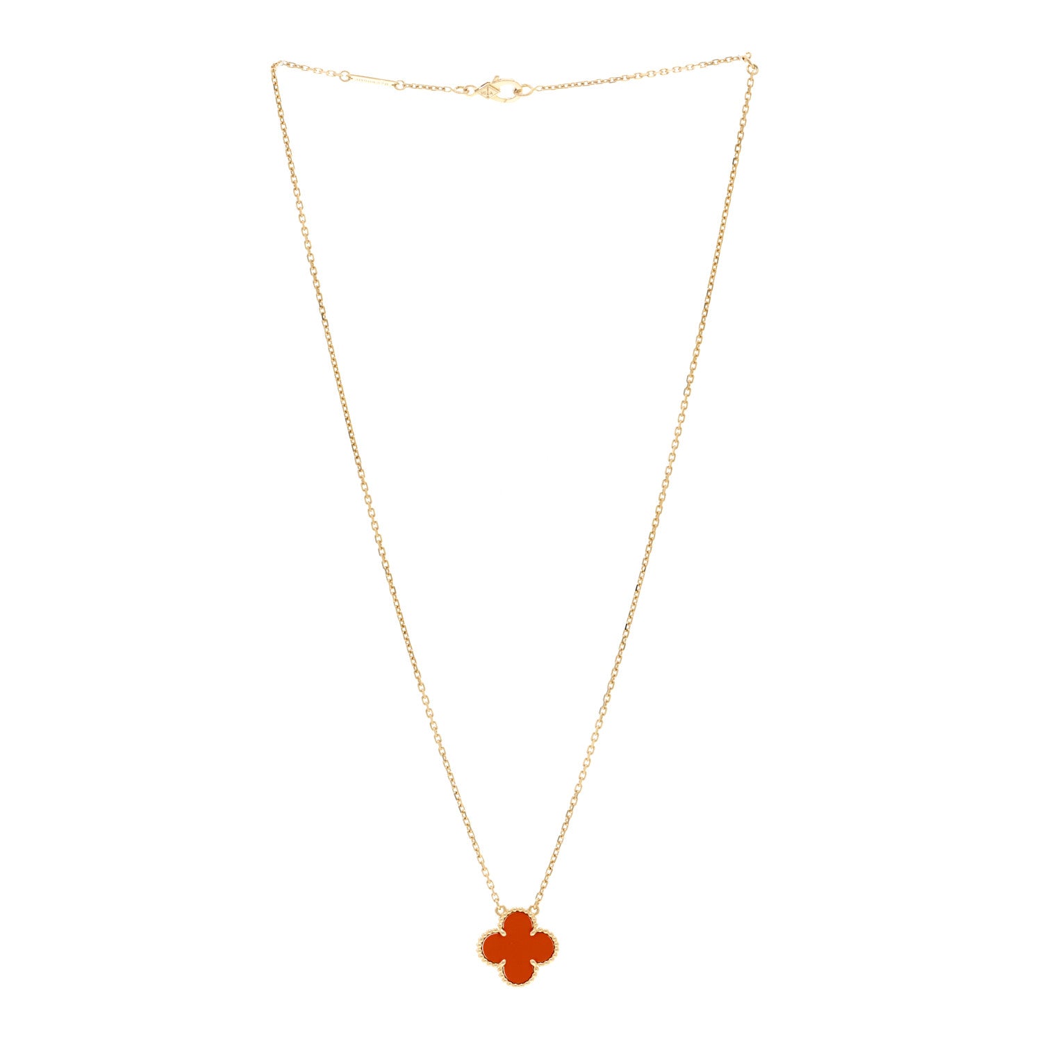 Van Cleef & Arpels 18K Yellow Gold Carnelian Vintage Alhambra Pendant Necklace 3 of 5
