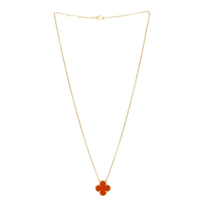 Van Cleef & Arpels 18K Yellow Gold Carnelian Vintage Alhambra Pendant Necklace 3 of 5