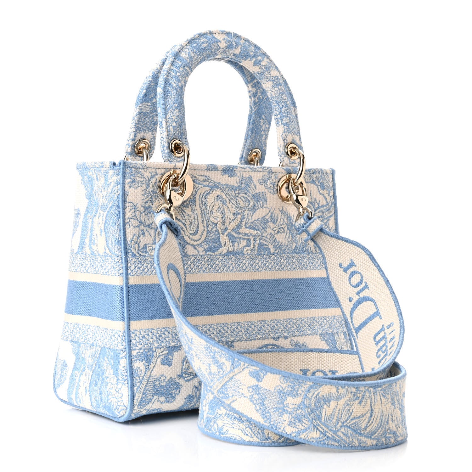 Christian Dior Canvas Toile De Jouy Embroidered Medium Lady D-Lite Blue 3 of 9