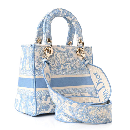 Christian Dior Canvas Toile De Jouy Embroidered Medium Lady D-Lite Blue 3 of 9