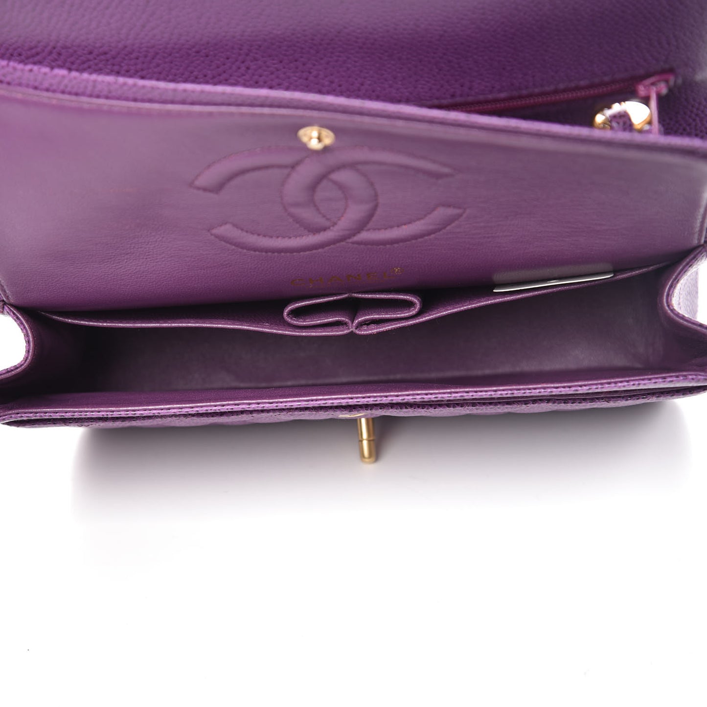 Caviar Quilted Medium Double Flap Dark Purple