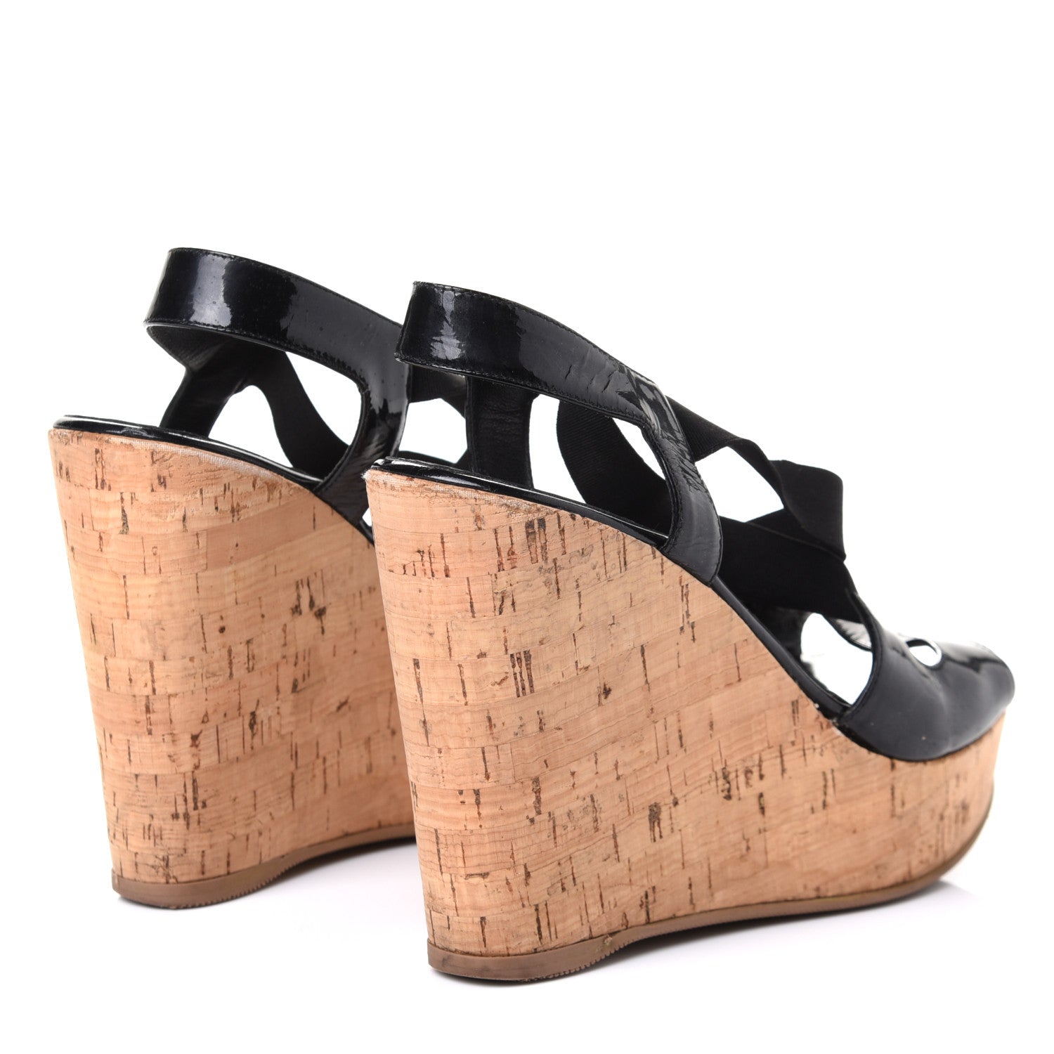 Fendi Patent Cork Wedge Sandals 38.5 Black 6 of 8