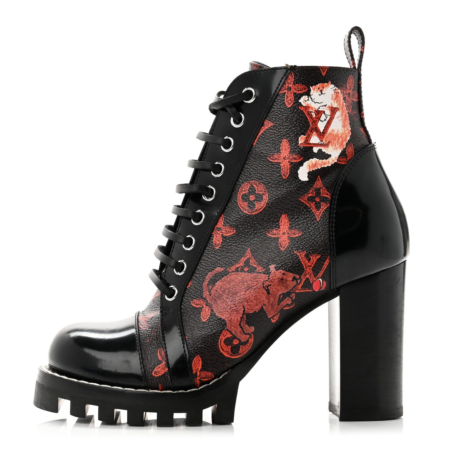 Patent Calfskin Catogram Star Trail Ankle Boots 37 Black Marron