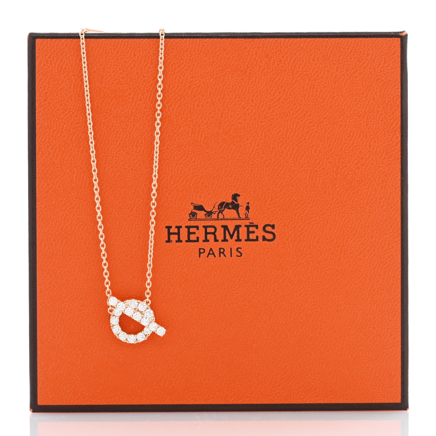 Hermes 18K Rose Gold Diamond Finesse Pendant Necklace 6 of 6