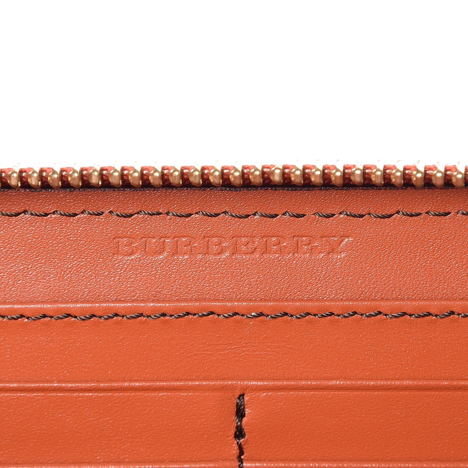 Burberry Haymarket Check Perforated Trim Large Ziggy Zip Around Wallet Orange 6 of 9