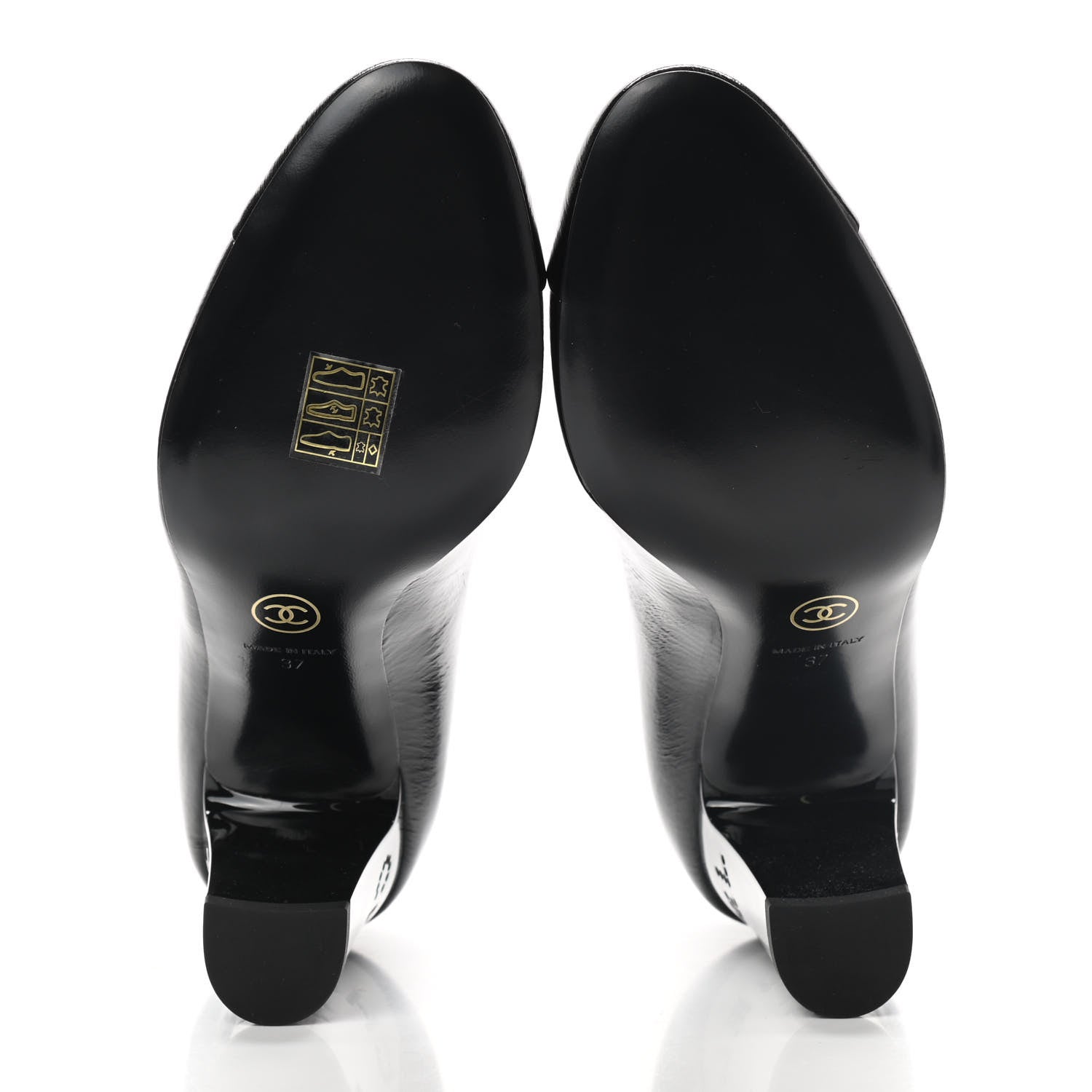 Chanel Patent Calfskin Crystal Cap Toe Logo Pumps 37 Black 9 of 14