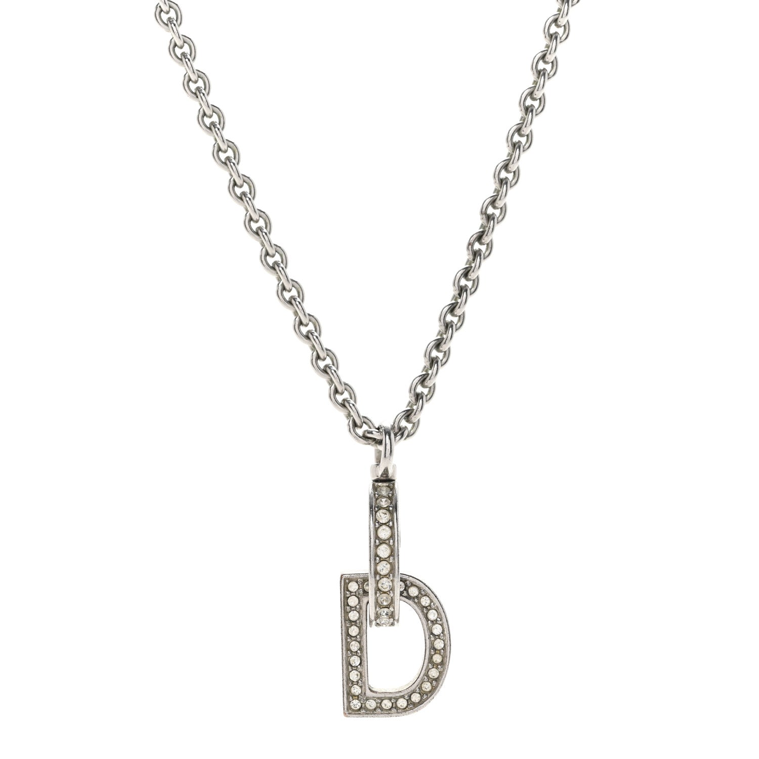Christian Dior Metal Crystal CD Lock Necklace Silver 1836231