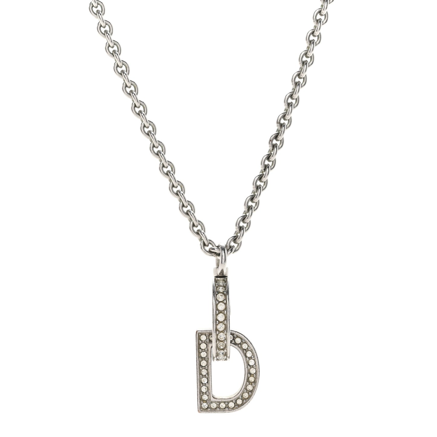 Metal Crystal CD Lock Necklace Silver