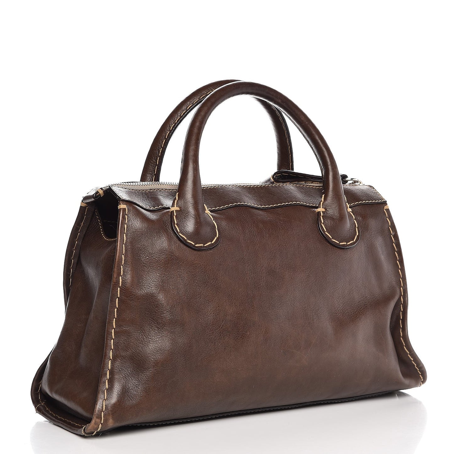 Calfskin Edith Satchel Brown