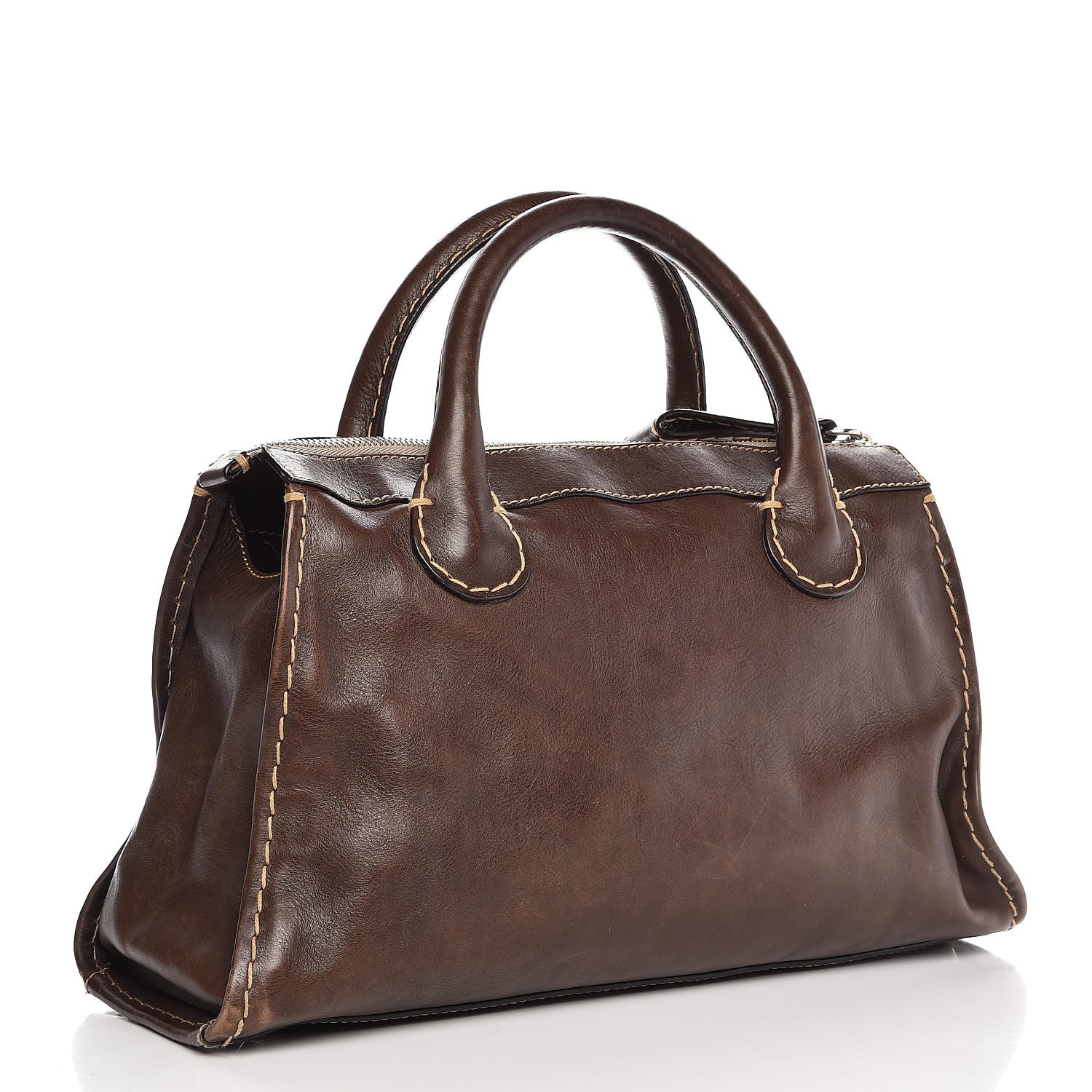 Chloe Calfskin Edith Satchel Brown 3 of 12