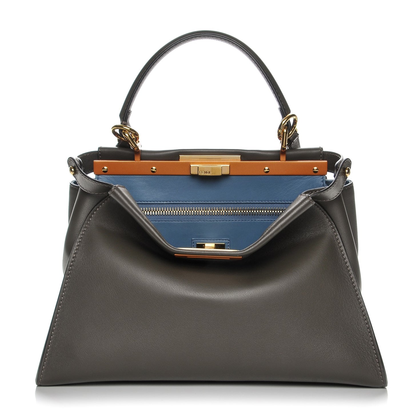 Vitello Seta Shiny Nappa Medium Peekaboo Iconic Satchel Carbone Blue