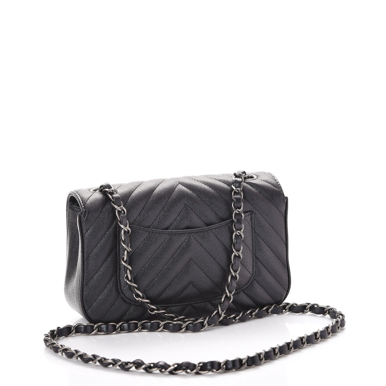 Chanel Iridescent Caviar Chevron Quilted Mini Rectangular Flap Black 3 of 7