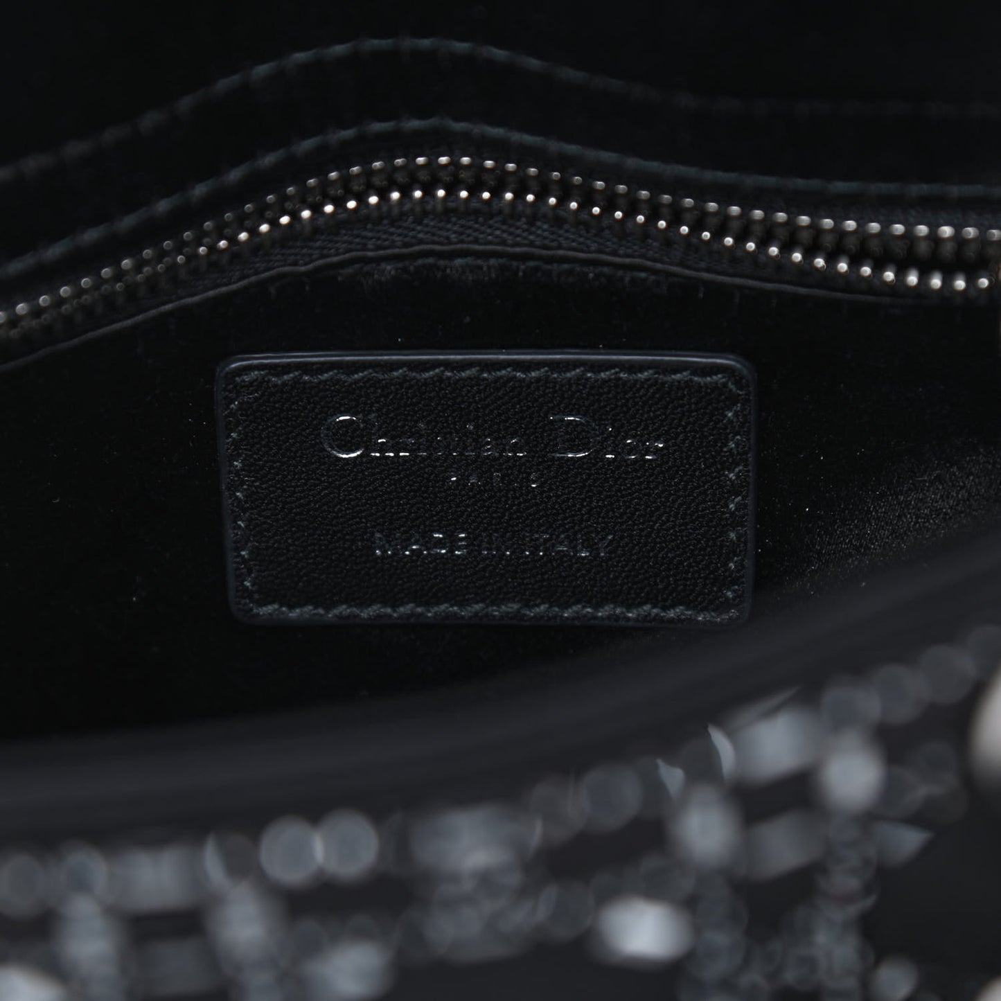 Satin Crystal Cannage Mini Lady Dior Black