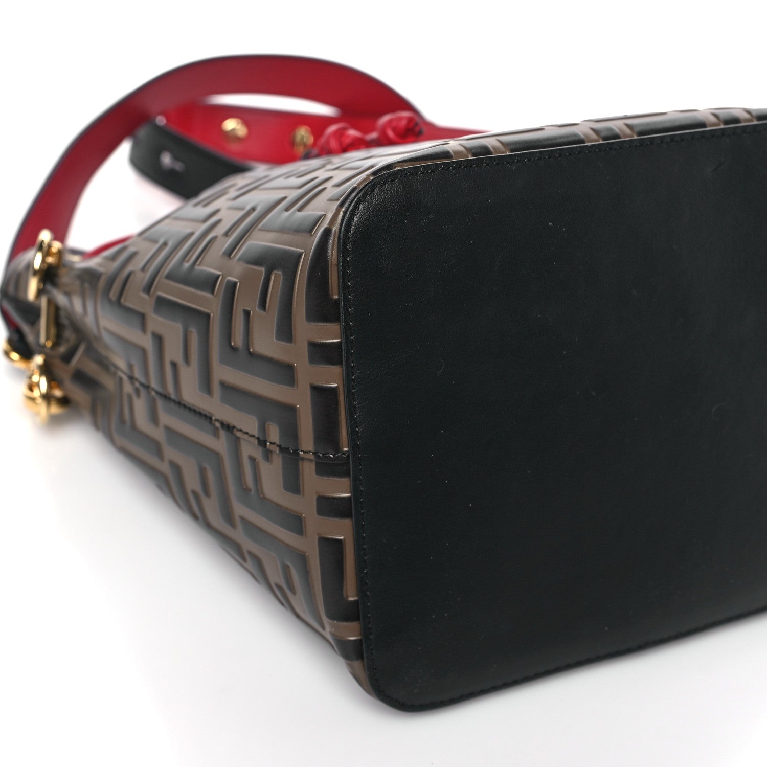 Fendi Vitello Grace F is Fendi Bi-Color FF 1974 Embossed Grande Mon Tresor Bucket Bag Maya Black Fragola 8 of 9