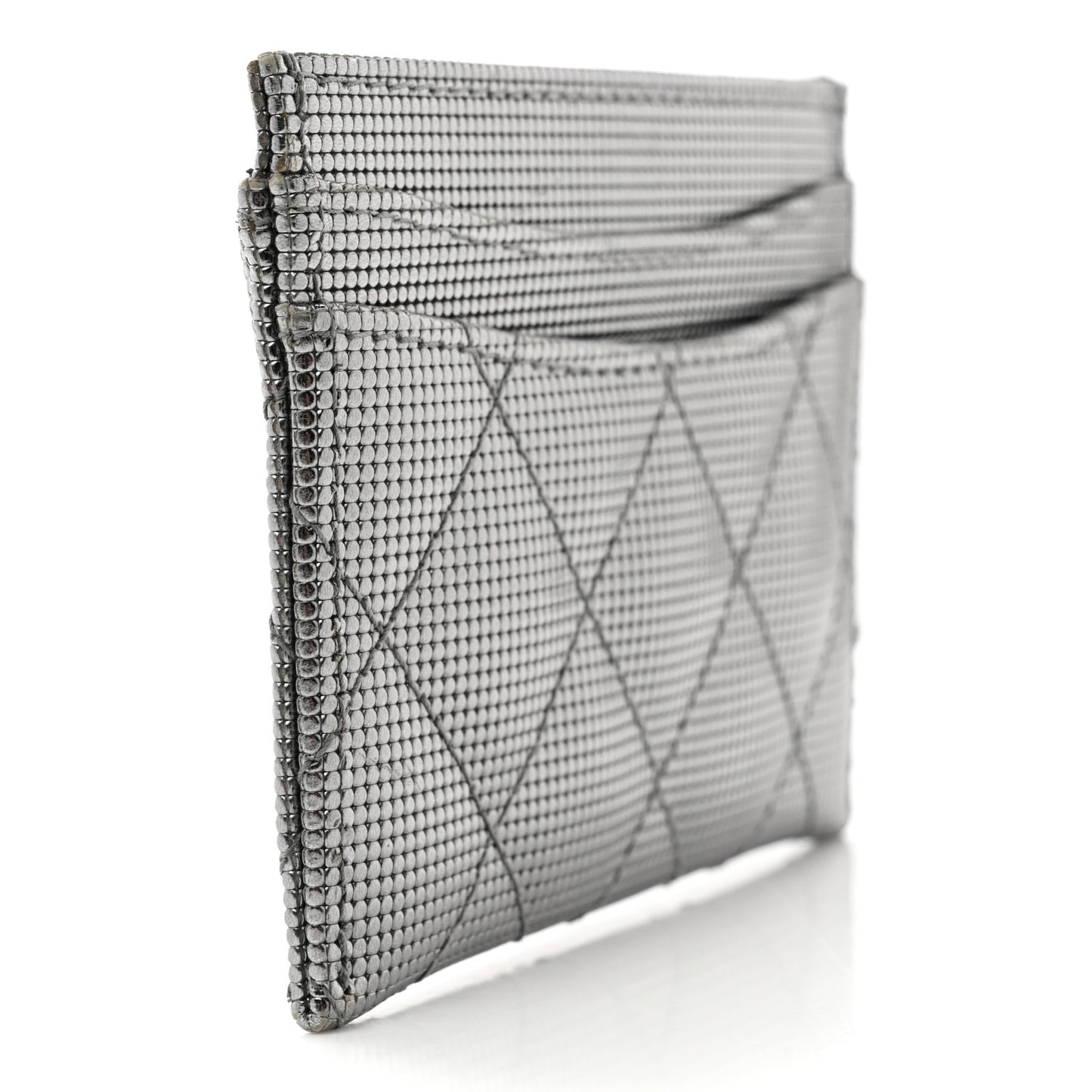 Metallic Calfskin Pixel Effect Card Holder Dark Silver