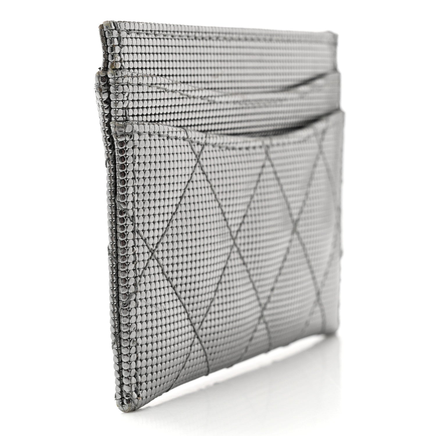 Chanel Metallic Calfskin Pixel Effect Card Holder Dark Silver 3 of 9