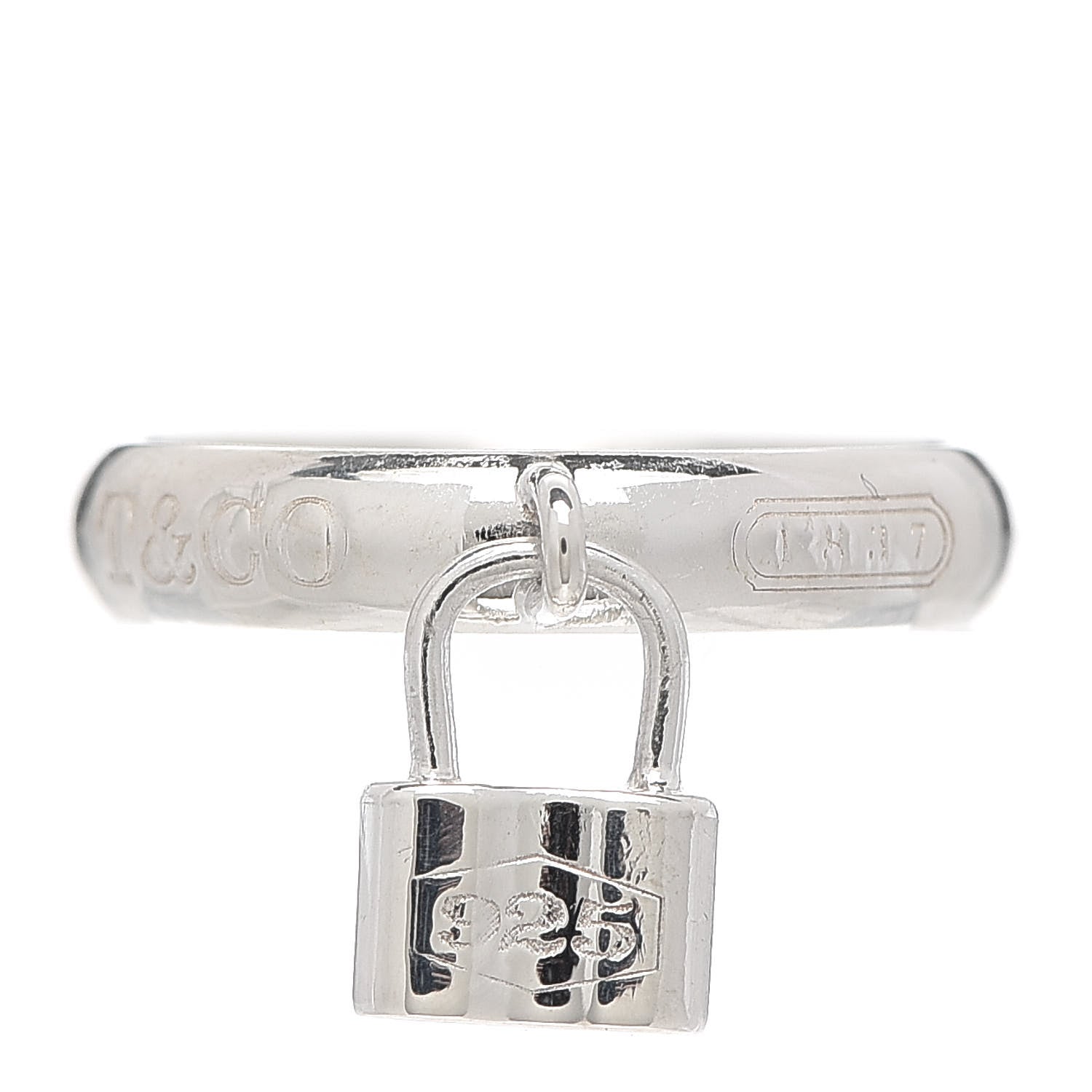 Tiffany Sterling Silver 1837 Lock Charm Ring 56 7.5 1 of 4