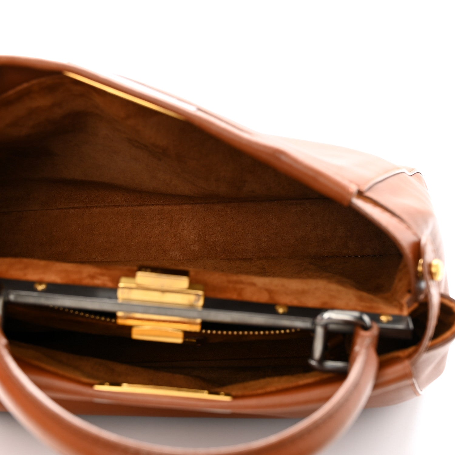 Fendi Vitello Suede Medium Peekaboo Iconic Satchel Cuoio Rame Moro 5 of 11