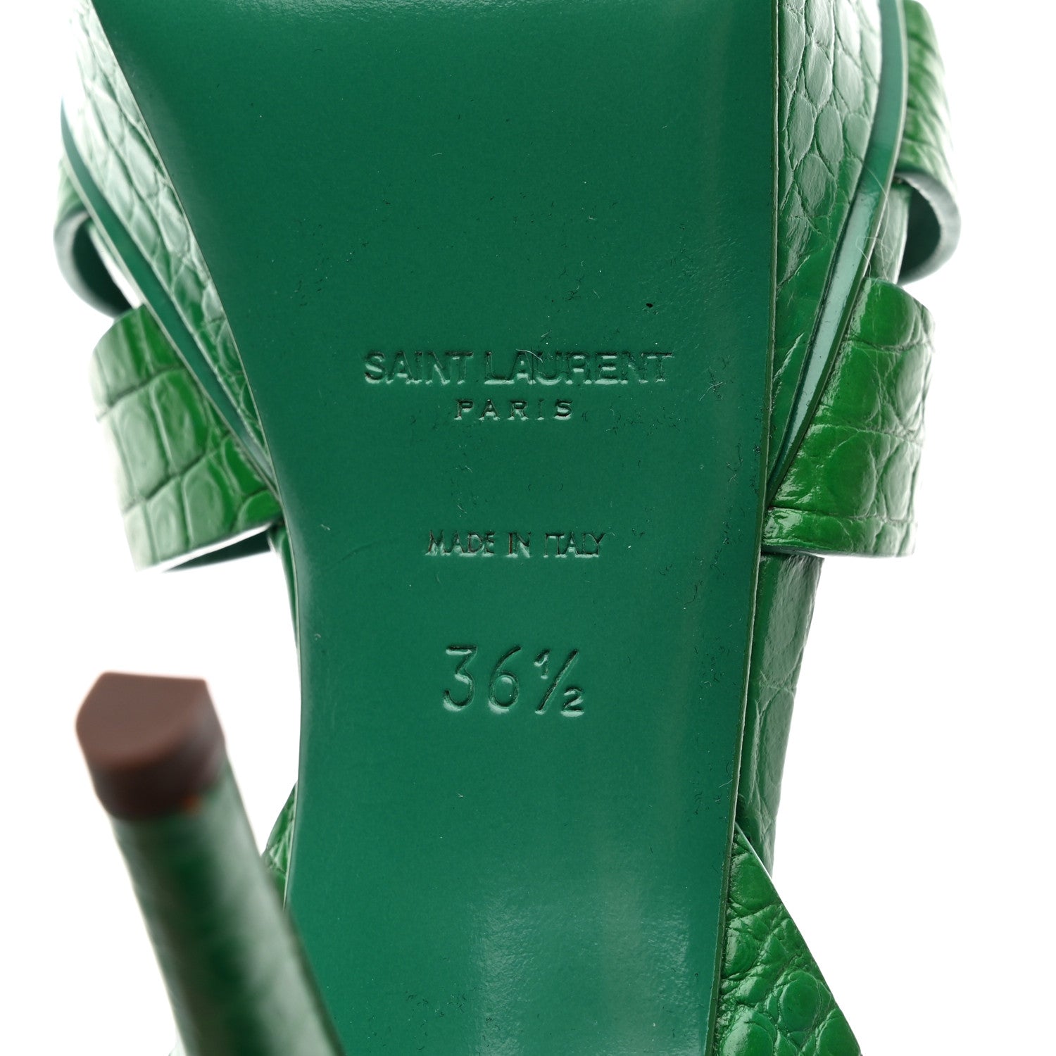 Saint Laurent Calfskin Crocodile Embossed Tribute 75 Platform Sandals 36.5 Green 8 of 8