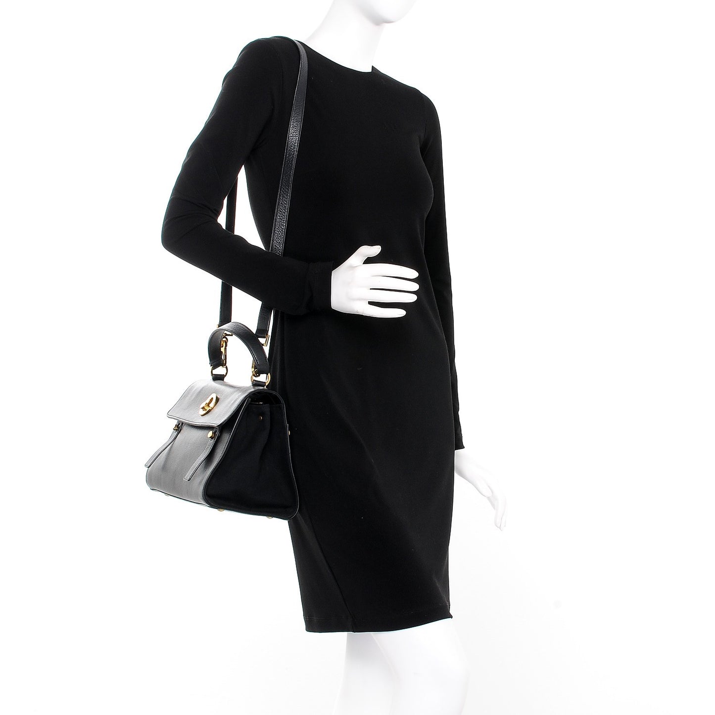 Calfskin Canvas Small Muse Two Black
