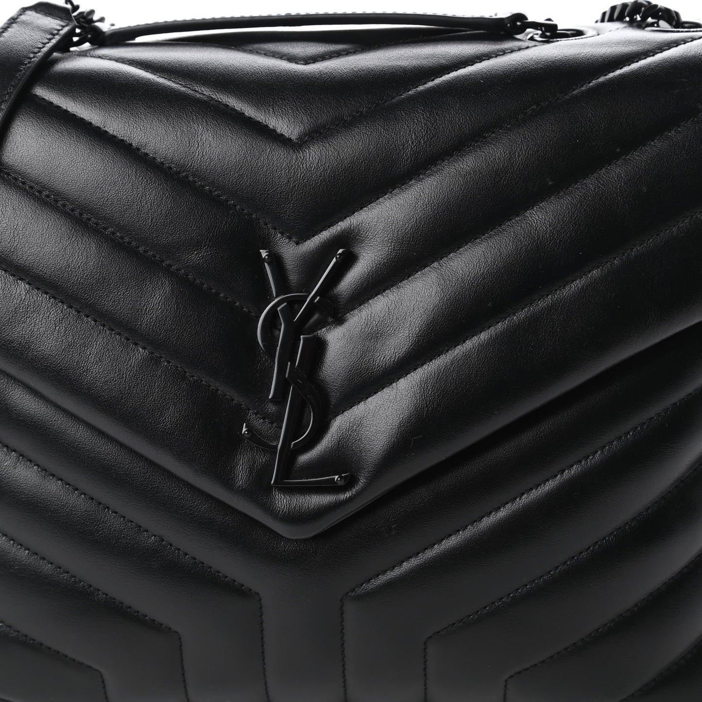 Calfskin Y Quilted Monogram Medium Loulou Chain Satchel Black