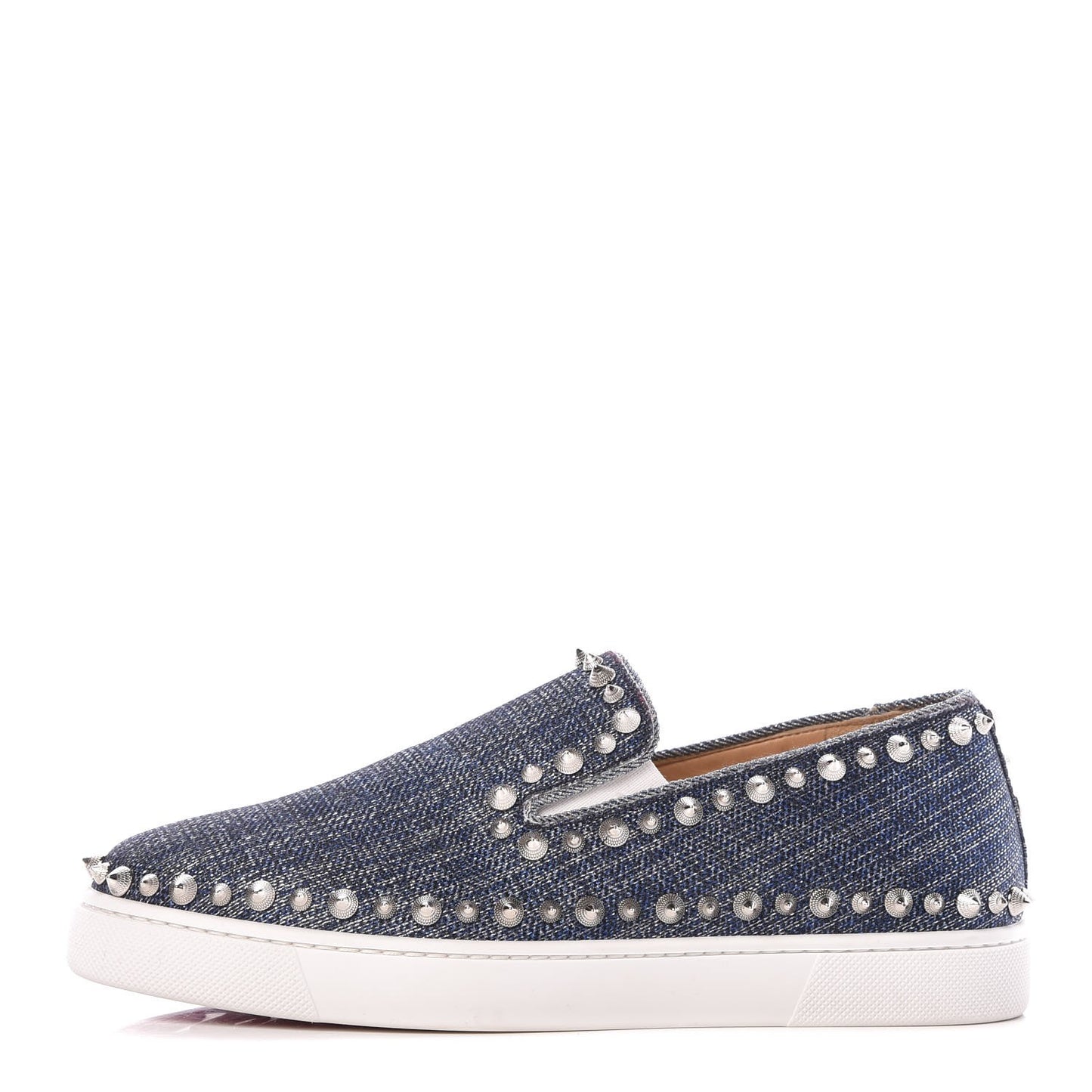 Womens Denim Lame Lux Spikes Pik Boat Flat 37 Silver