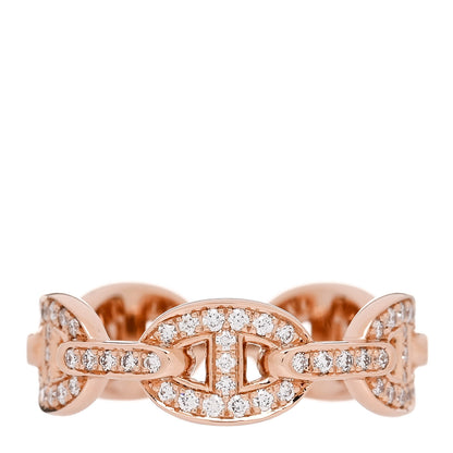 Hermes 18K Rose Gold Diamond PM d'Ancre Enchainee Ring 57 8 1 of 9