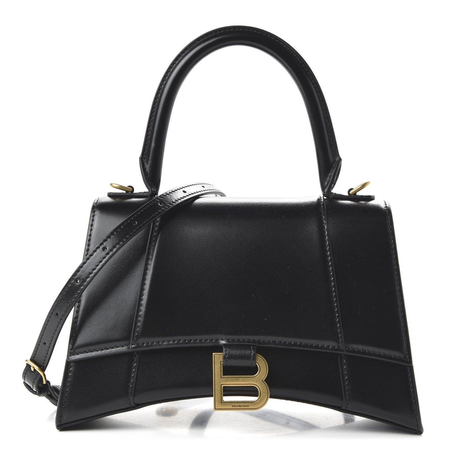 Shiny Box Calfskin Small Hourglass Top Handle Bag Black