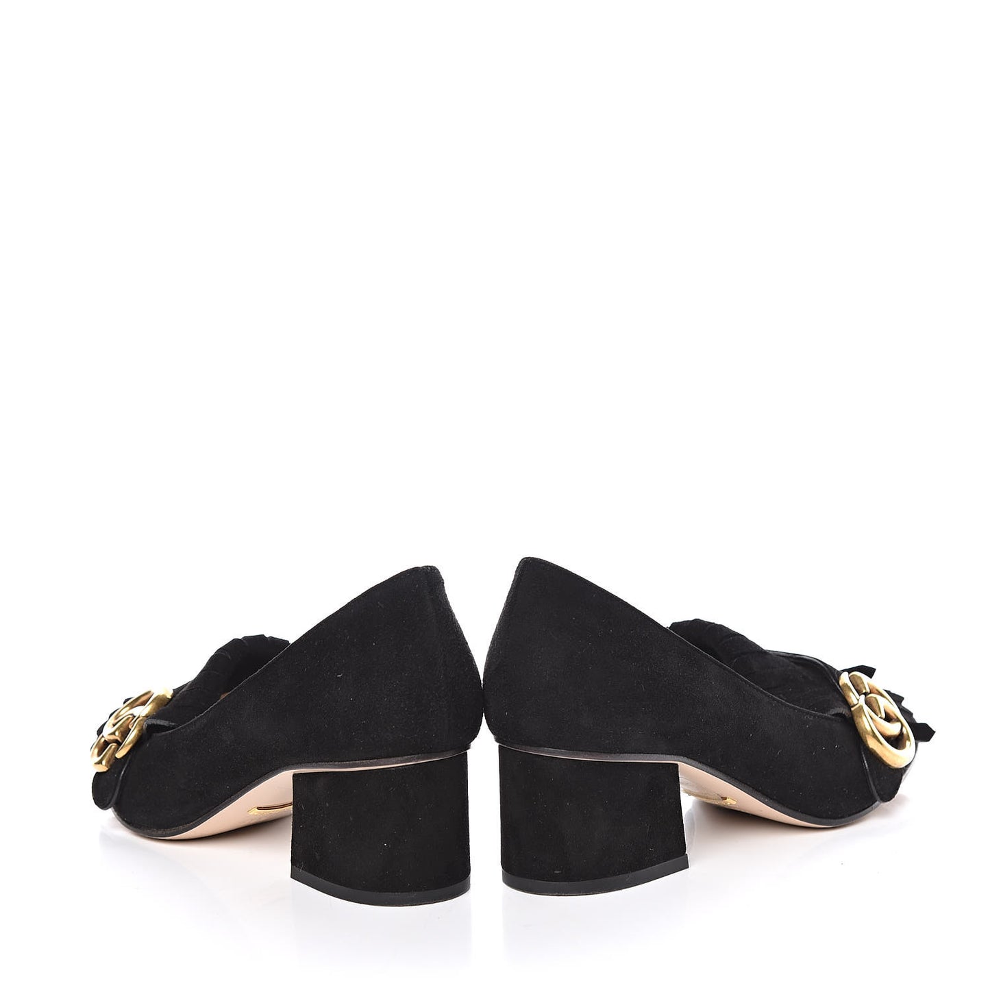 Kid Scamosciato GG Marmont Fringe 50mm Loafer Pumps 34.5 Black