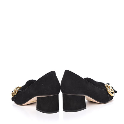 Gucci Kid Scamosciato GG Marmont Fringe 50mm Loafer Pumps 34.5 Black 6 of 13