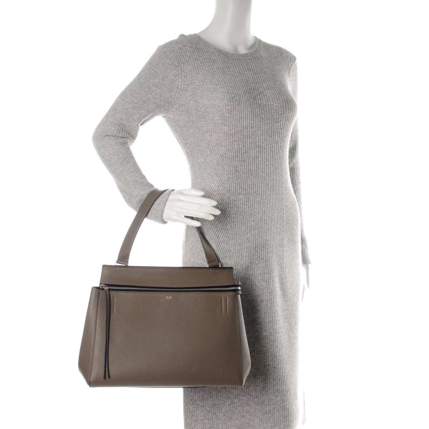 Celine Drummed Calfskin Medium Edge Shoulder Bag Grey 2 of 9