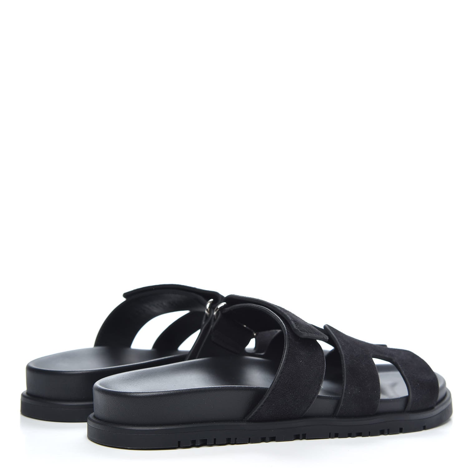 Hermes Suede Goatskin Womens Chypre Sandals 37 Black 4 of 9