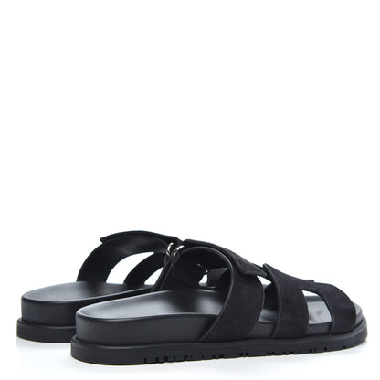 Hermes Suede Goatskin Womens Chypre Sandals 37 Black 4 of 9